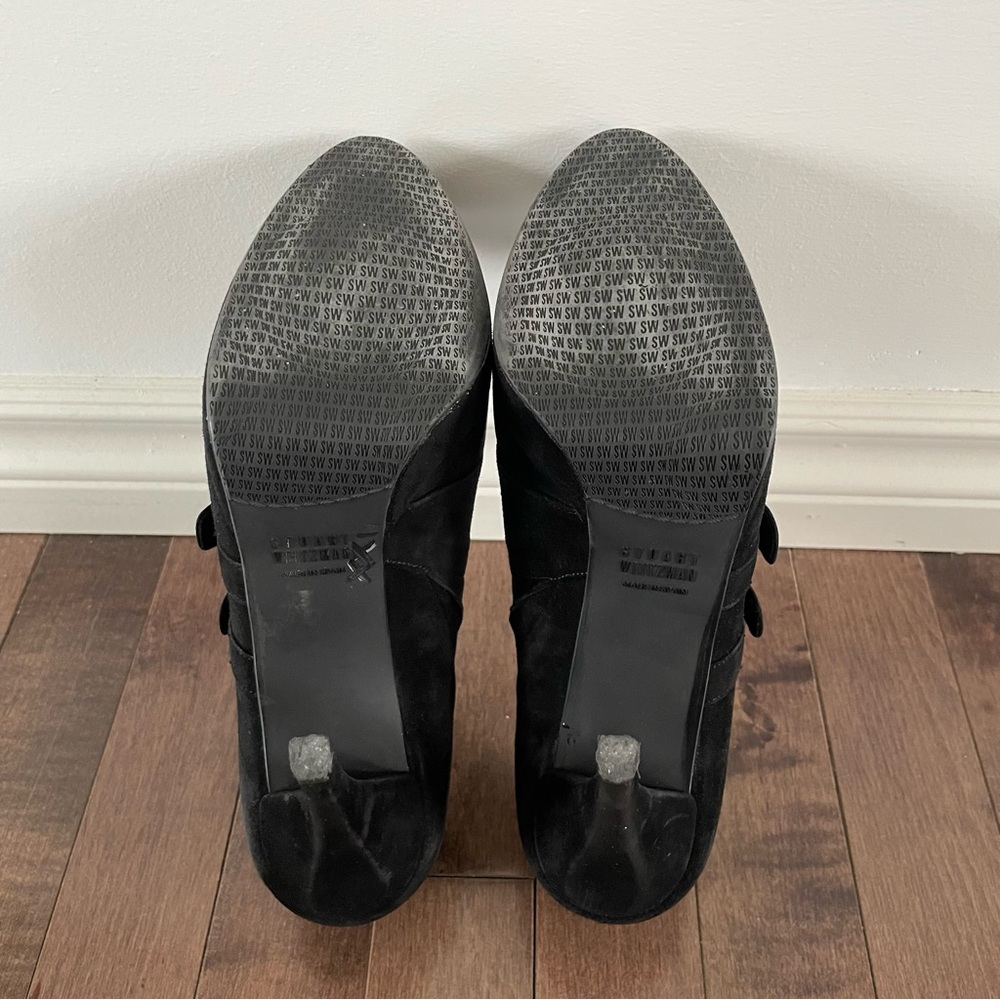 Stuart Weitzman Black Suede Buckle Pumps - Size 8 - Picture 8 of 12